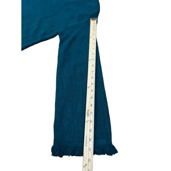 Anthropologie | Joy Fringed V Neck Sweater Medium New Dark Turquoise Teal New - Picture 4 of 14